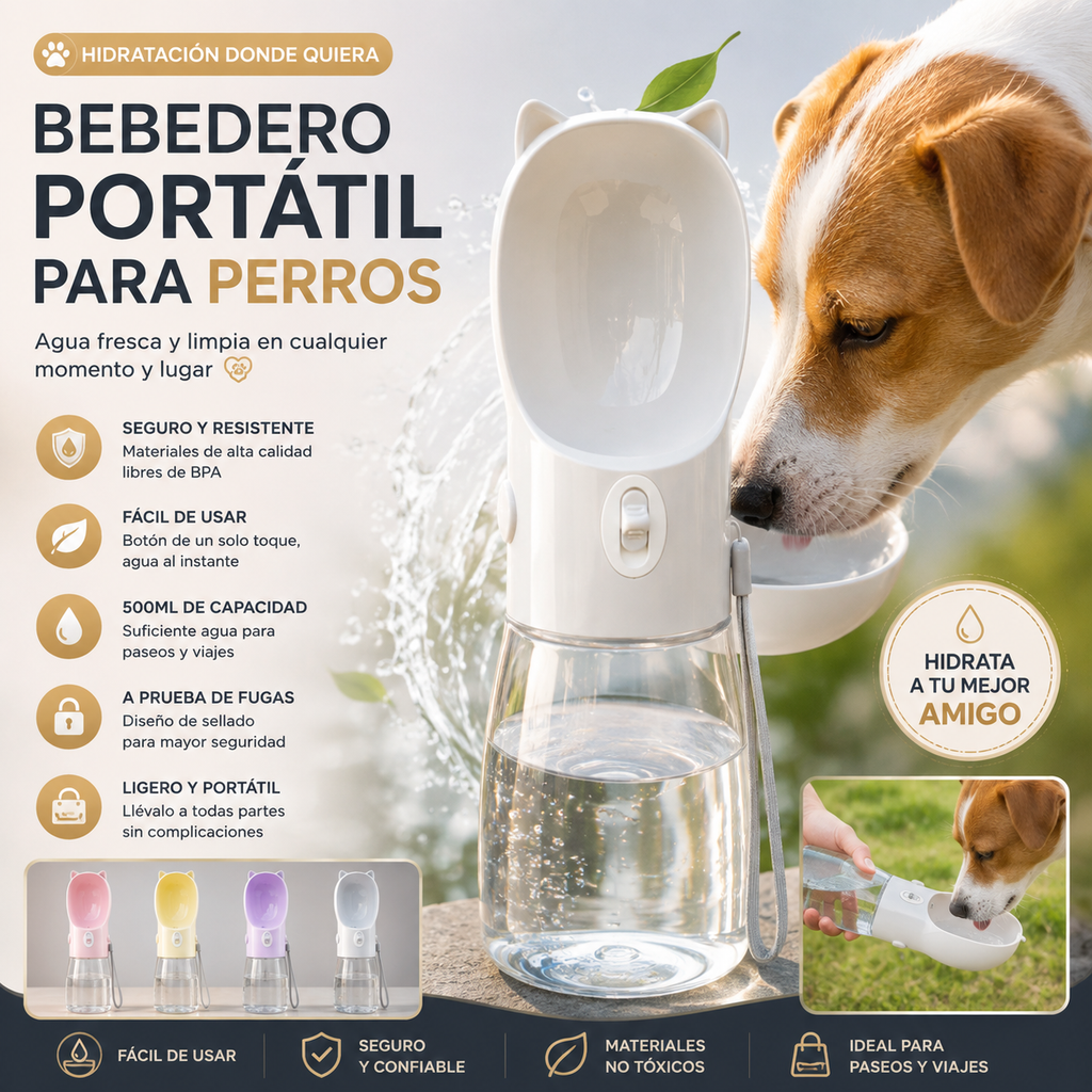 Bebedero Portátil 500ml Color Aza
